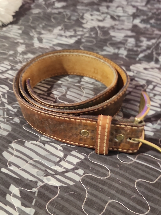 Other - Brown Leather Men's Belt with Brass Buckle And Inside Zipper